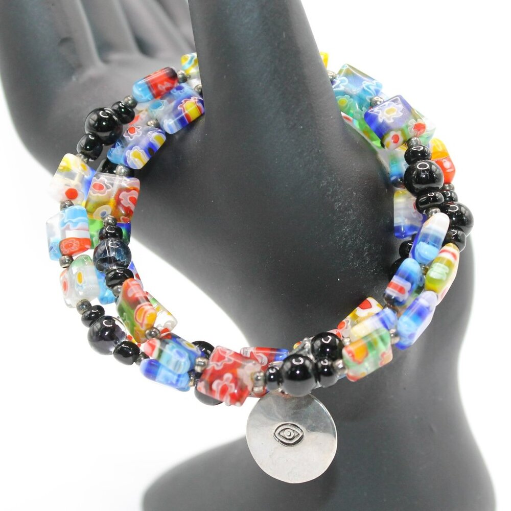 Murano Style Millefiori Glass Beads Coil Bracelet